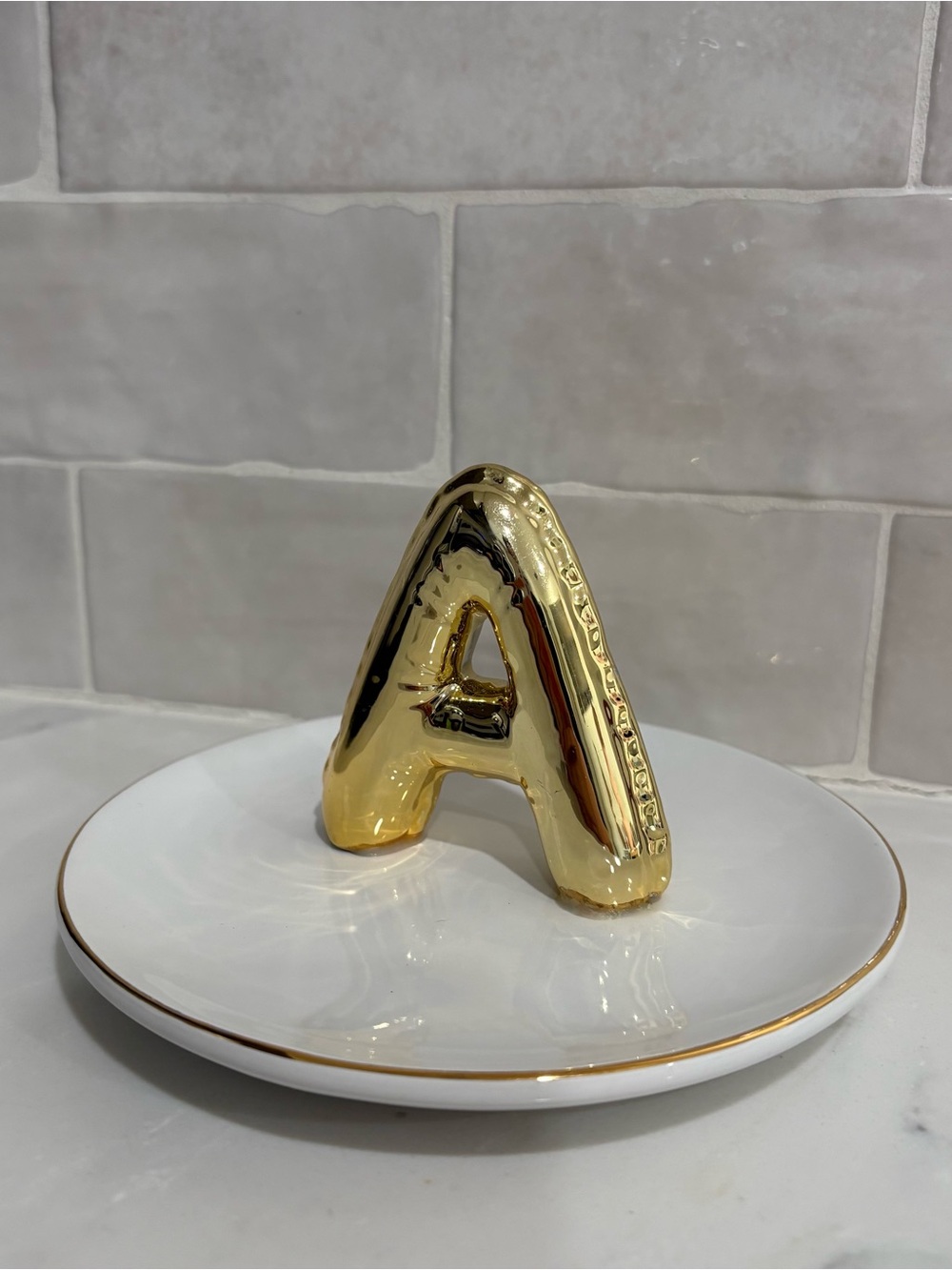 Gold Ceramic Bubble Letter A Trinket Dish
